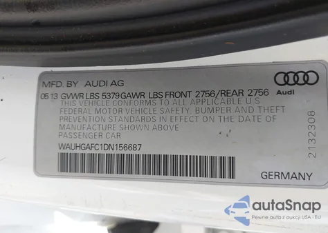 2013 Audi A6 3.0T Premium from USA, damaged, VIN WAUHGAFC1DN156687